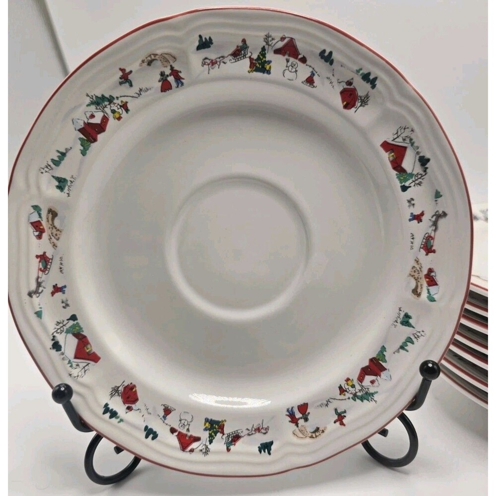 Set of 8 Farberware Christmas Saucers/Dessert Katherine Babanovsky 1995 VTG